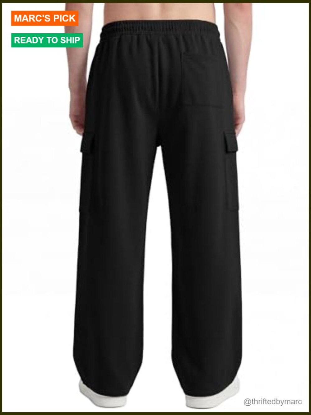 Men's Baggy Wide Leg Cargo Sweatpants Drawstring Ankles Adjustable - Picture 4 of 7